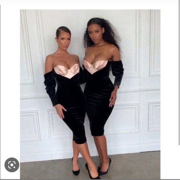 Balck Velvet Dress Pink Satin Underbust - Picture 1 of 10